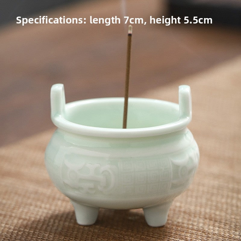 zensoullab Chinese Style Mini Ceramic Incense Burner Tea Room Home Worship Three-legged Incense Burner Portable Incense Holder Incense Ceremony Zen Small Ornament