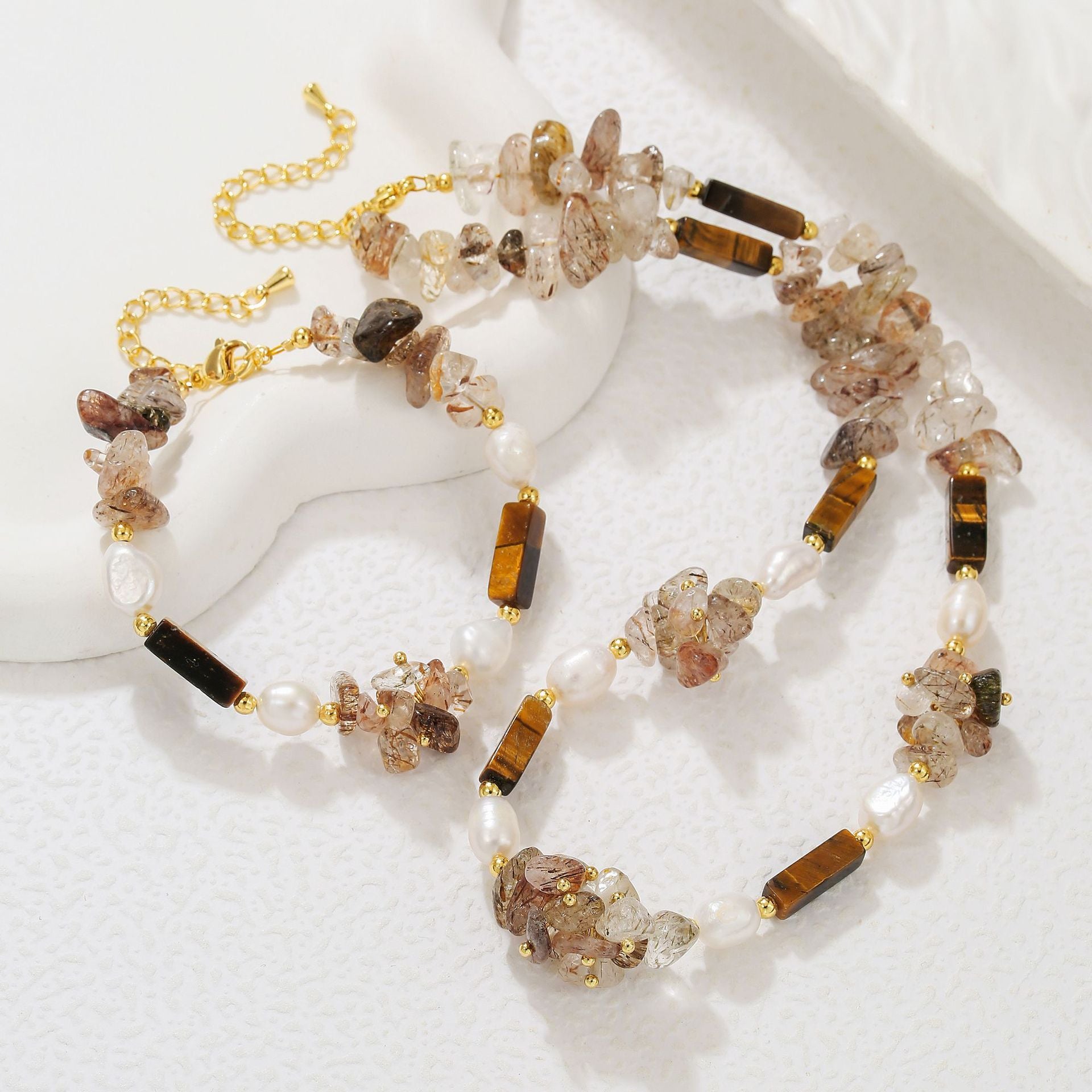 zensoullab Freshwater Pearl Melad Sweater Chain Bracelet Hair Crystal Tiger Eye Stone Necklace Elegant High-end Design