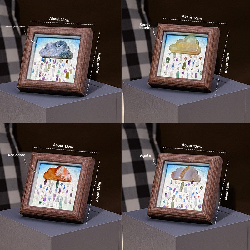 zensoullab Runyang Jewelry 4inch Natural Crystal Raw Stone Photo Frame Ornament Red Agate Fluorite Cloud Crushed Stone Painting Crystal Decoration