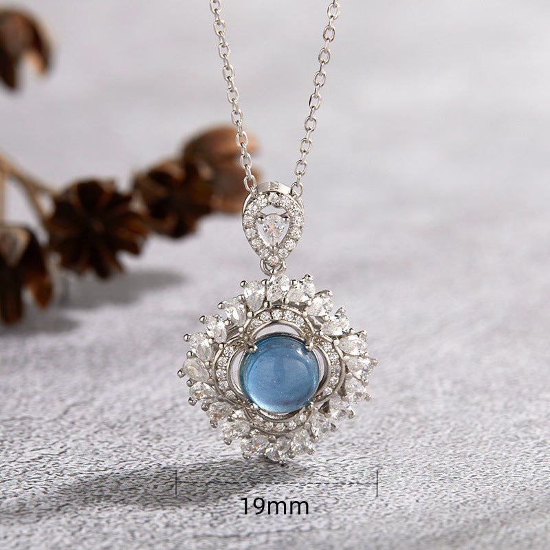 zensoullab French Design S925 Sterling Silver Natural Aquamarine Gemstone Necklace for Women, Personalized Multiple Pendants Fashion Collarbone Chain