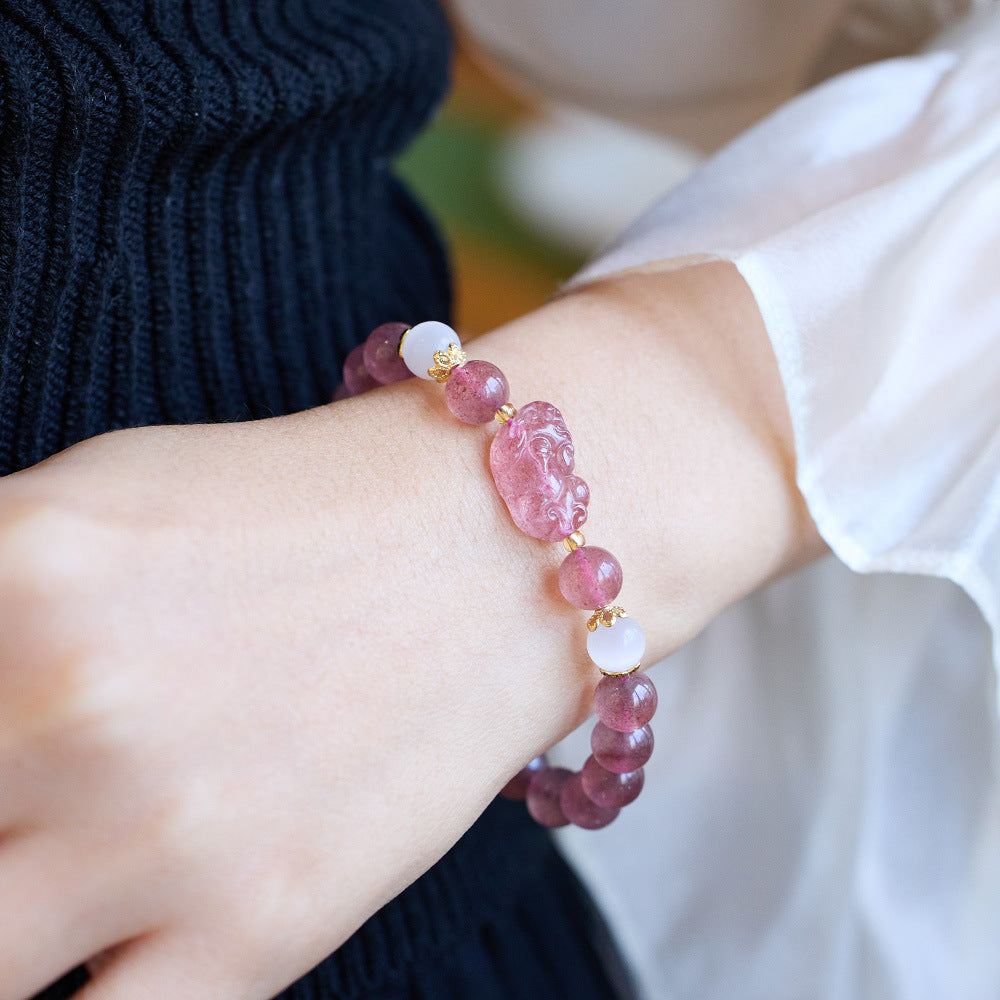 Zensoullab Temple Same Style Natural Strawberry Quartz Bracelet Pigeon Blood Red Crystal Peach Blossom Bracelet