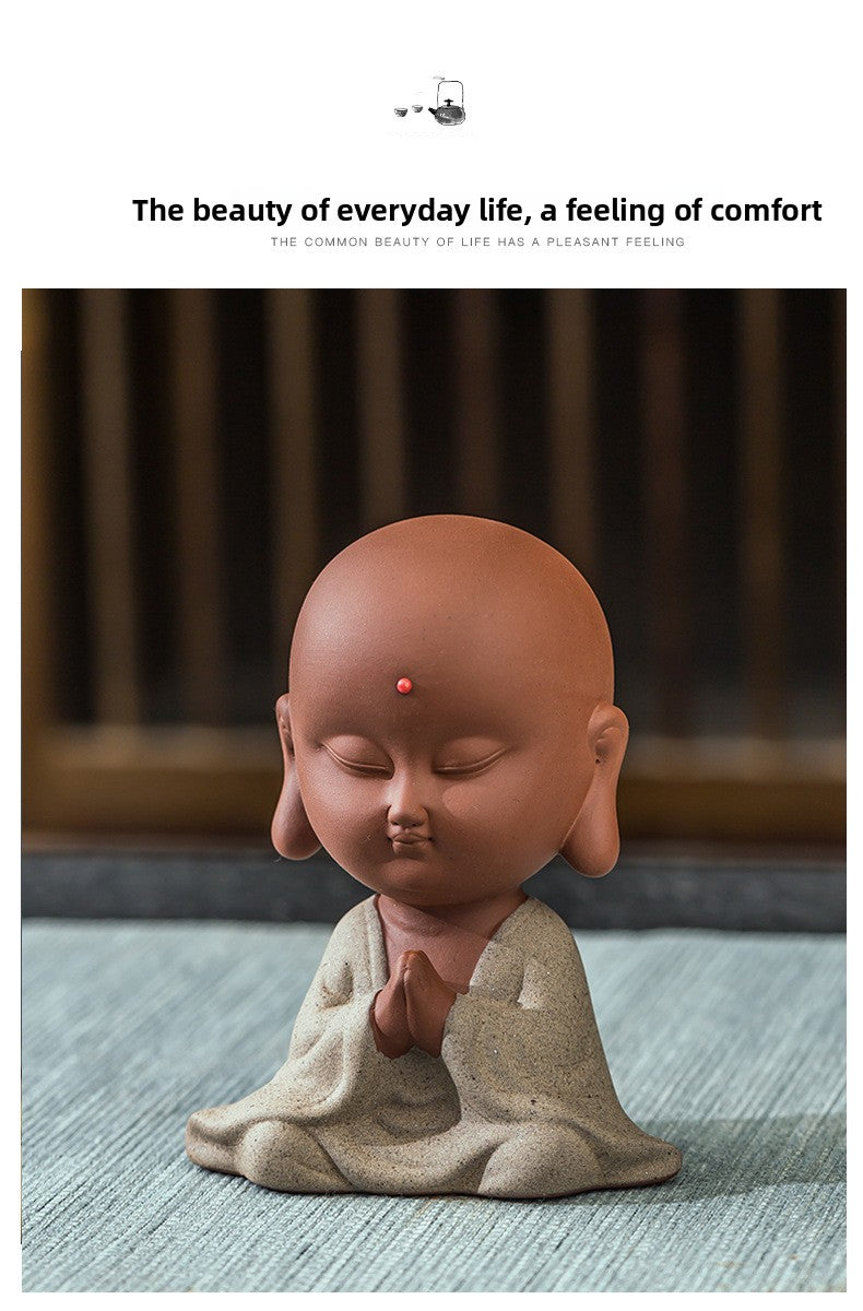 zensoullab Zen Style Yixing Clay Little Monk Tea Pet Tea Tray Tea Room Ornament Craft Figure Creative Space Decoration