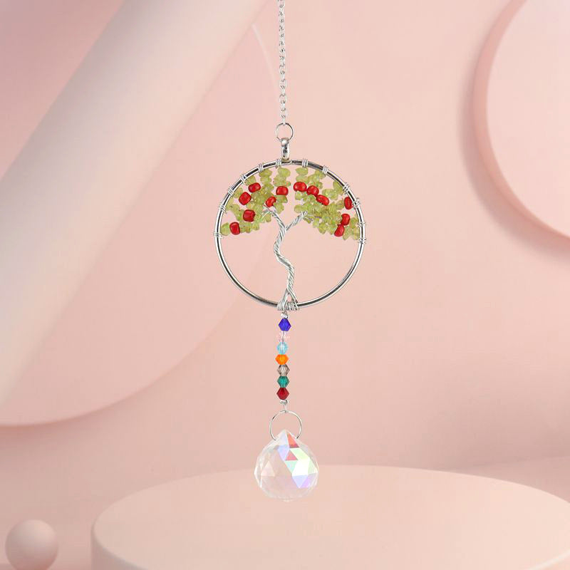 zensoullab Handmade Woven Crystal Gravel Tree of Life Crystal Ball Pendant Hanging Decoration for Indoor Curtain Decoration