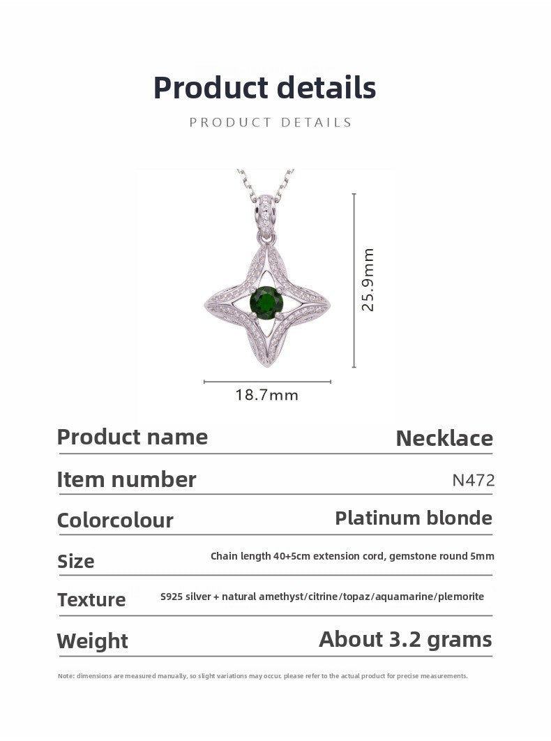 zensoullab Natural Sapphire Diopside Topaz Aquamarine Colorful Gemstone Necklace for Women S925 Silver Star Pendant