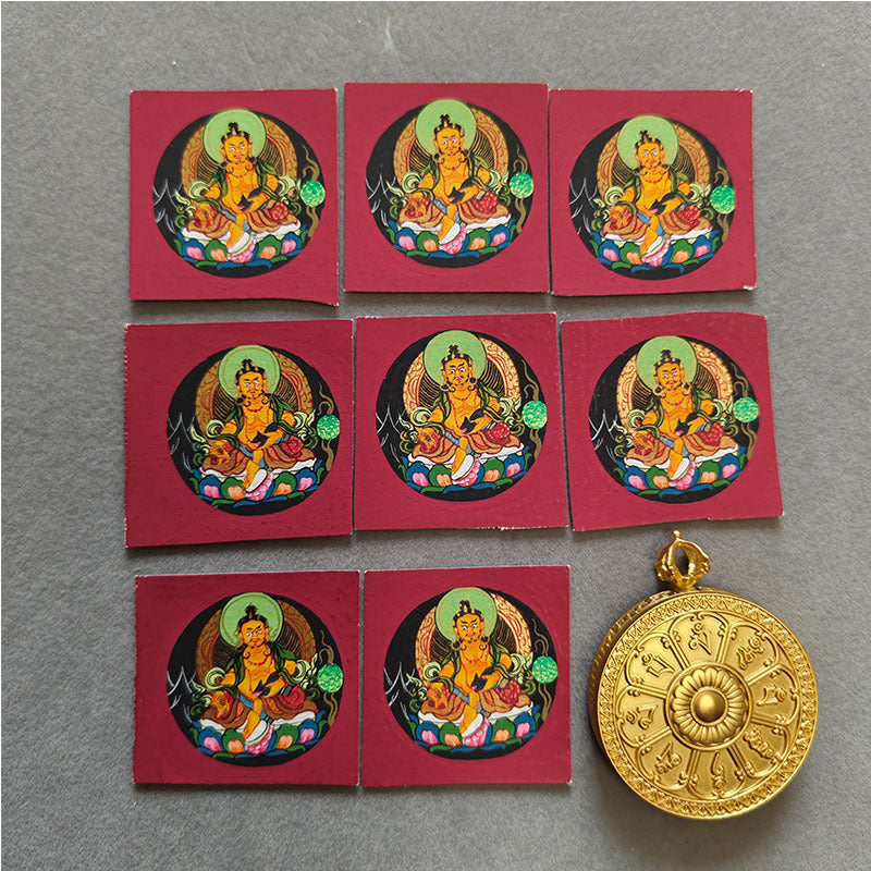 zensoullab Yellow God of Wealth Hand-painted Small Thangka Nepal Pure Hand-painted Square Round Tibetan Thangka Zodiac Guardian Pendant