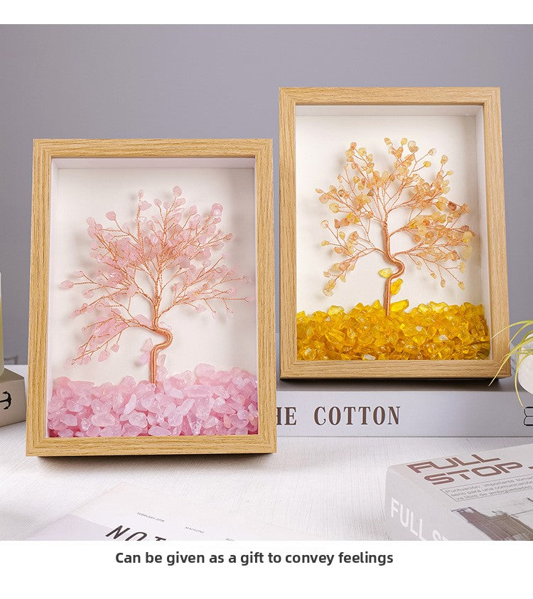 zensoullab Natural Crystal Money Tree Photo Frame Yellow Crystal Amethyst Crystal Stone Photo Frame Housewarming Gift Desktop Wealth-Attracting Ornament