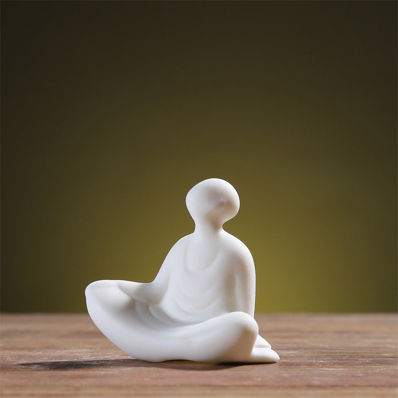 zensoullab White Porcelain Phaseless Xiaosheng Handmade Ceramic Figure Little Monk Bonsai Fish Tank Decoration Chinese Style Mini Small Ornament