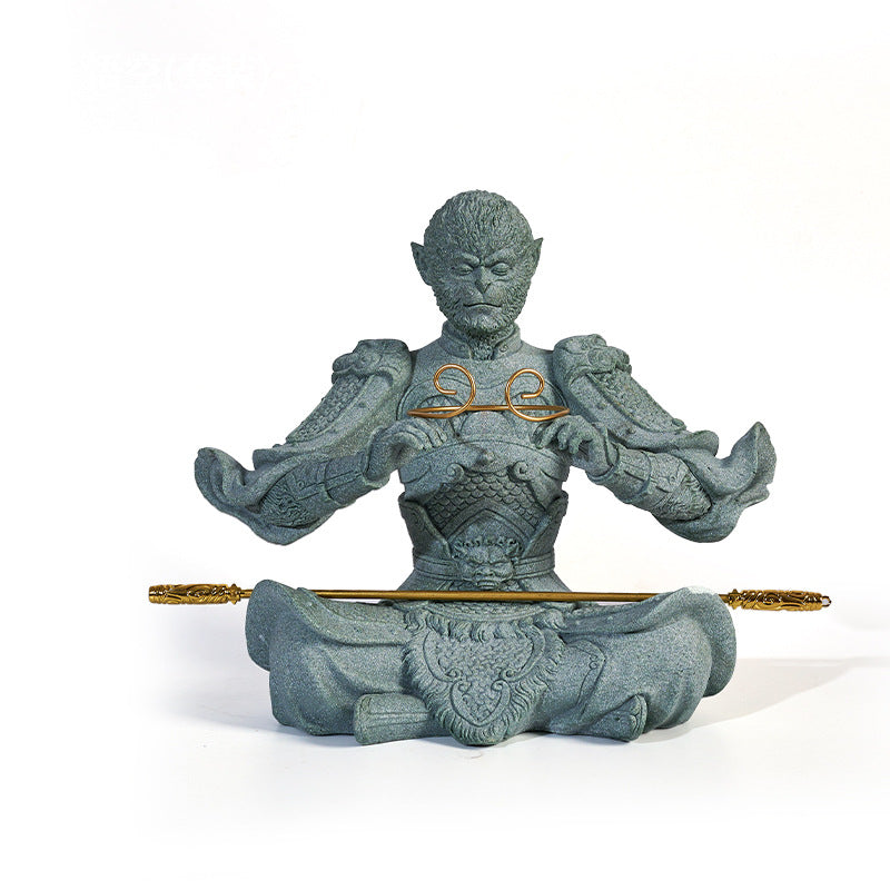 zensoullab Green Sand Stone Great Sage Tea Pet High-end Gift Handheld Piece Fish Tank Wukong Ornament Rockery Landscaping Home Decoration Bonsai