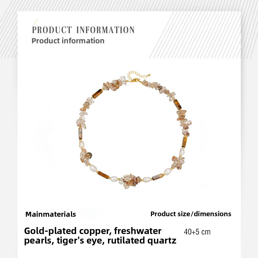 zensoullab Freshwater Pearl Melad Sweater Chain Bracelet Hair Crystal Tiger Eye Stone Necklace Elegant High-end Design