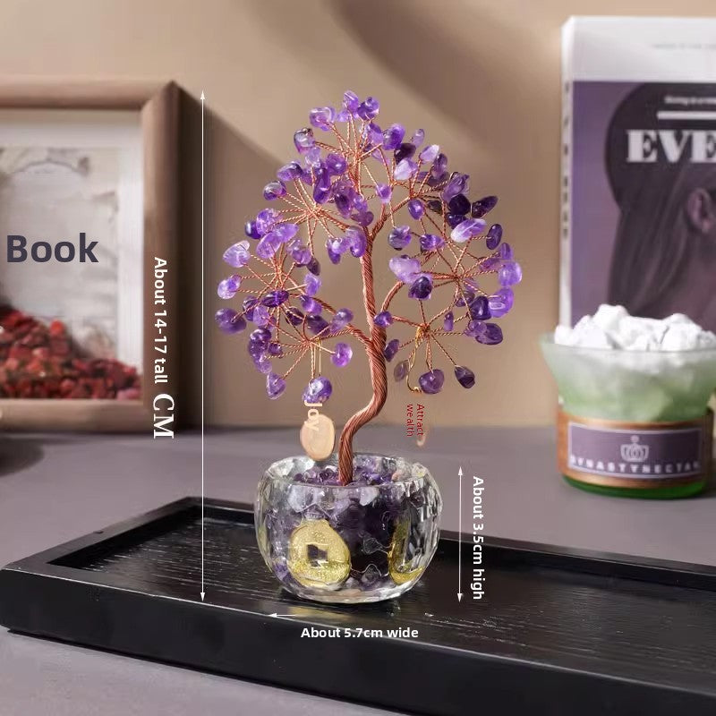 zensoullab Natural Yellow Crystal Money Tree Ornament Amethyst Wealth-Attracting Treasure Bowl Office Desk Decoration
