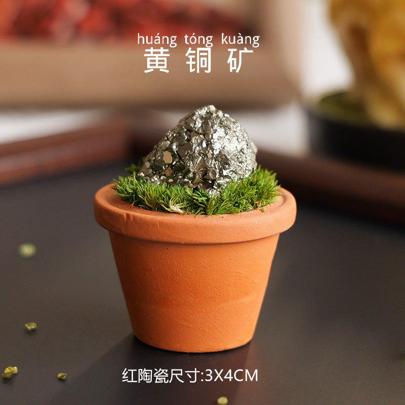 zensoullab Natural Crystal Raw Stone Mineral Pot Ornament Crystal Gemstone DIY Simulation Potted Plant Home Desktop Car Ornament