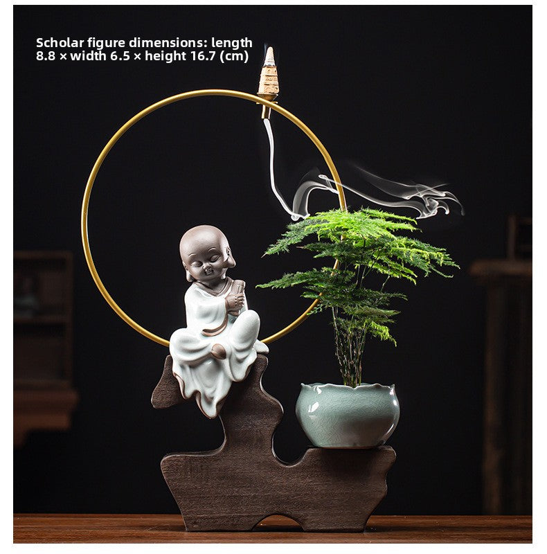 zensoullab Zen Style Backflow Incense Burner Ornament Sha Mi Monk Chinese Style Home Living Room Office Potted Incense Burner Gift