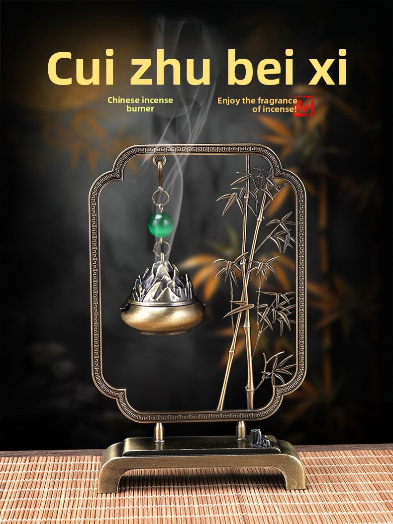 zensoullab Chinese Style Incense Burner Green Bamboo Auspicious Incense Home Indoor Ancient Style National Trend Incense Decoration Ornament