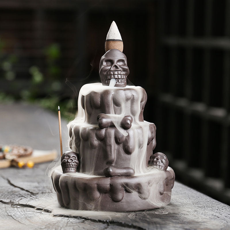 zensoullab Hot-Selling New Incense Burner Creative Cake Skull Head Backflow Incense Burner Craft Ornament