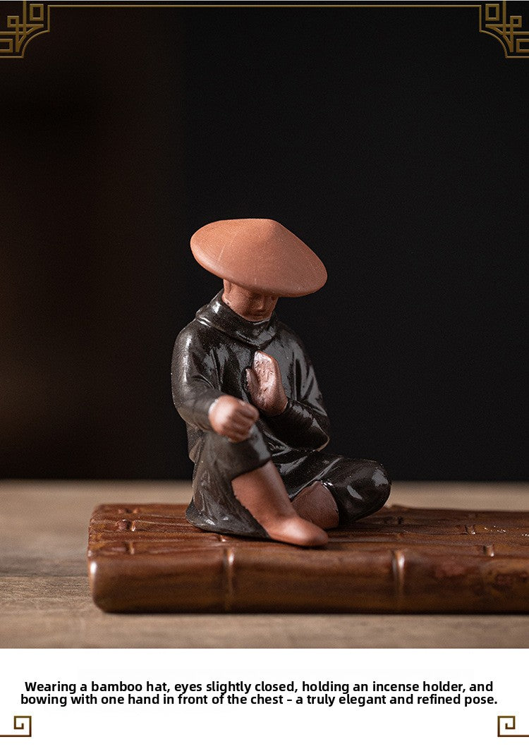 zensoullab Xie Ke Incense Burner for Home Indoor Sandalwood Agarwood Holder Zen Style Jiang Taigong Fishing Tea Room Ceramic Aromatherapy Burner Ornament