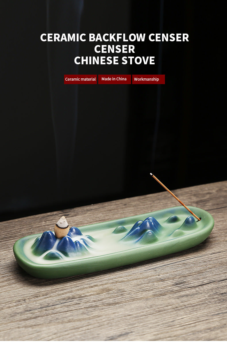 zensoullab Ceramic Incense Backflow Aromatherapy Burner Creative Mountain Water Flow Home Backflow Incense Holder Sandalwood Burner Craft