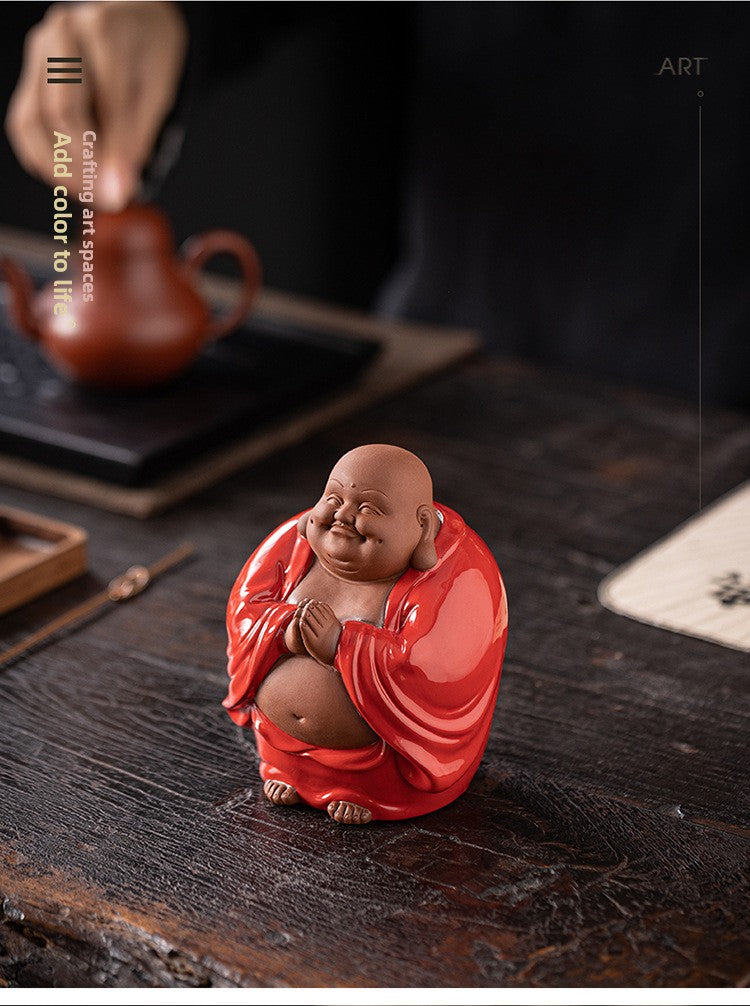 zensoullab Purple Clay Lucky Maitreya Buddha Tea Pet Premium Ceramic Big Belly Laughing Buddha Tea Table Decoration Zen Buddha Statue Ornament