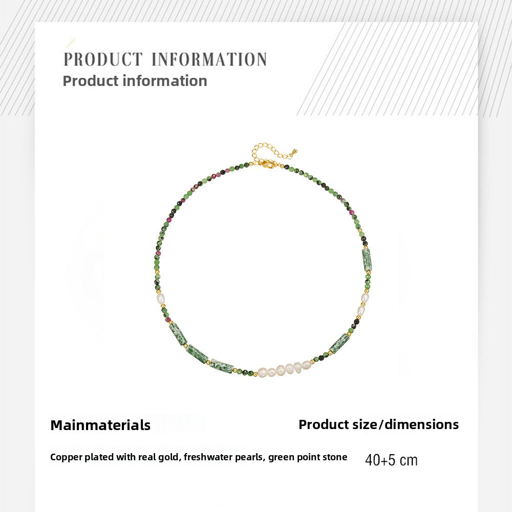 zensoullab Freshwater Pearl Natural Stone Bead Necklace Bracelet Melad Green Dot Stone Sweater Chain High-end