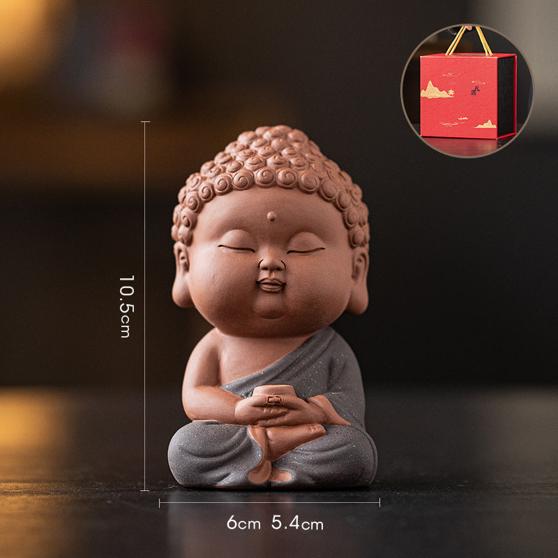 zensoullab Zen Purple Clay Small Buddha Figurine Cute Buddha Statue Chinese Style Home Tea Room Curio Shelf Tea Table Decoration