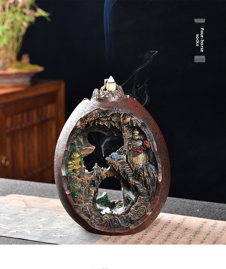 zensoullab Creative Resin Large Great Wall Backflow Incense Burner Home Decor Craft Ornament Incense Holder Incense Seat Backflow Aromatherapy Burner