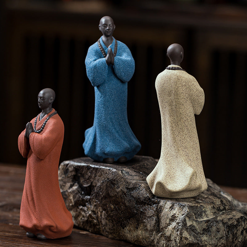 zensoullab Zen Character Ceramic Little Monk Tea Pet Desktop Tea Set Ornament Premium Purple Clay Little Monk Creative Home Decoration