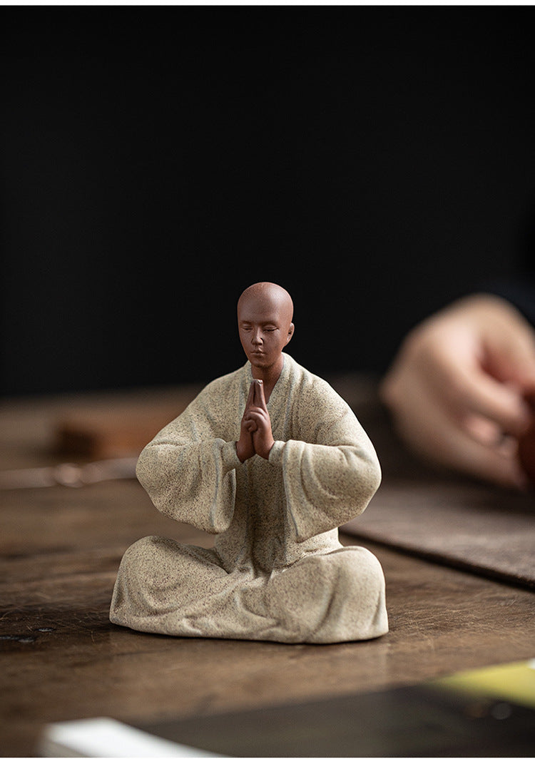 zensoullab Zen Purple Clay Little Monk Tea Pet Figurine Character Tea Ceremony Tea Room Tea Space Desktop Tea Table Tea Set Tea Table Decoration