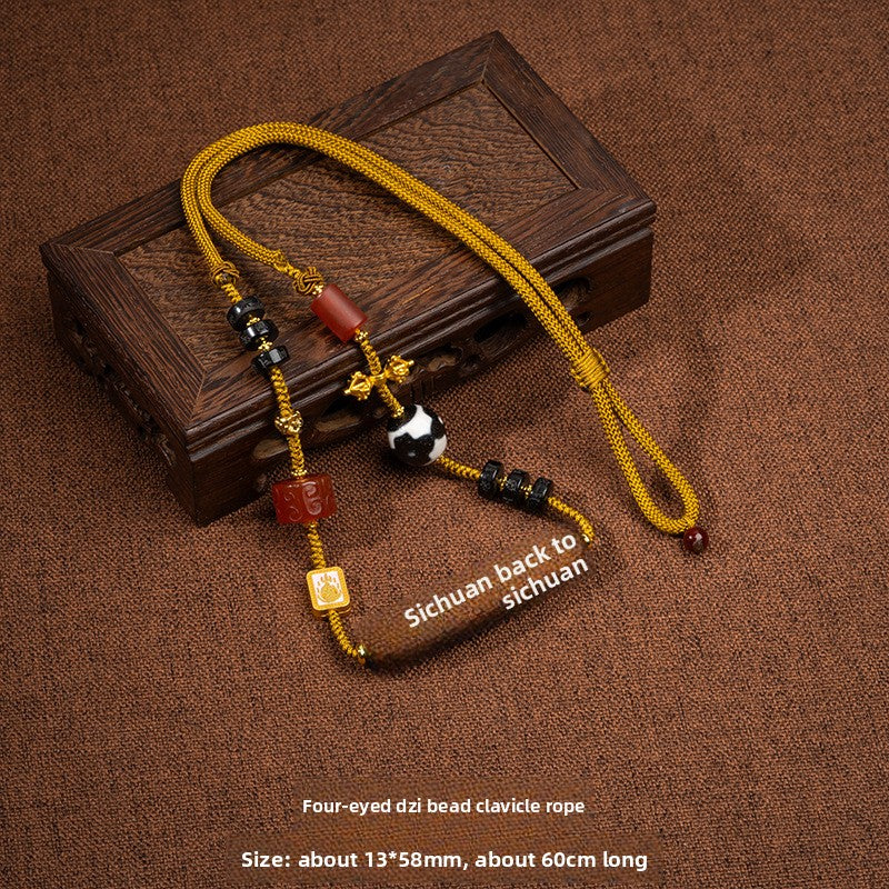 Zensoullab Natural Tibetan Lotus Master Three-Eye Multi-Totem Tibet Beads Necklace Agate Pendant Men's and Women's Woven Necklace in Stock