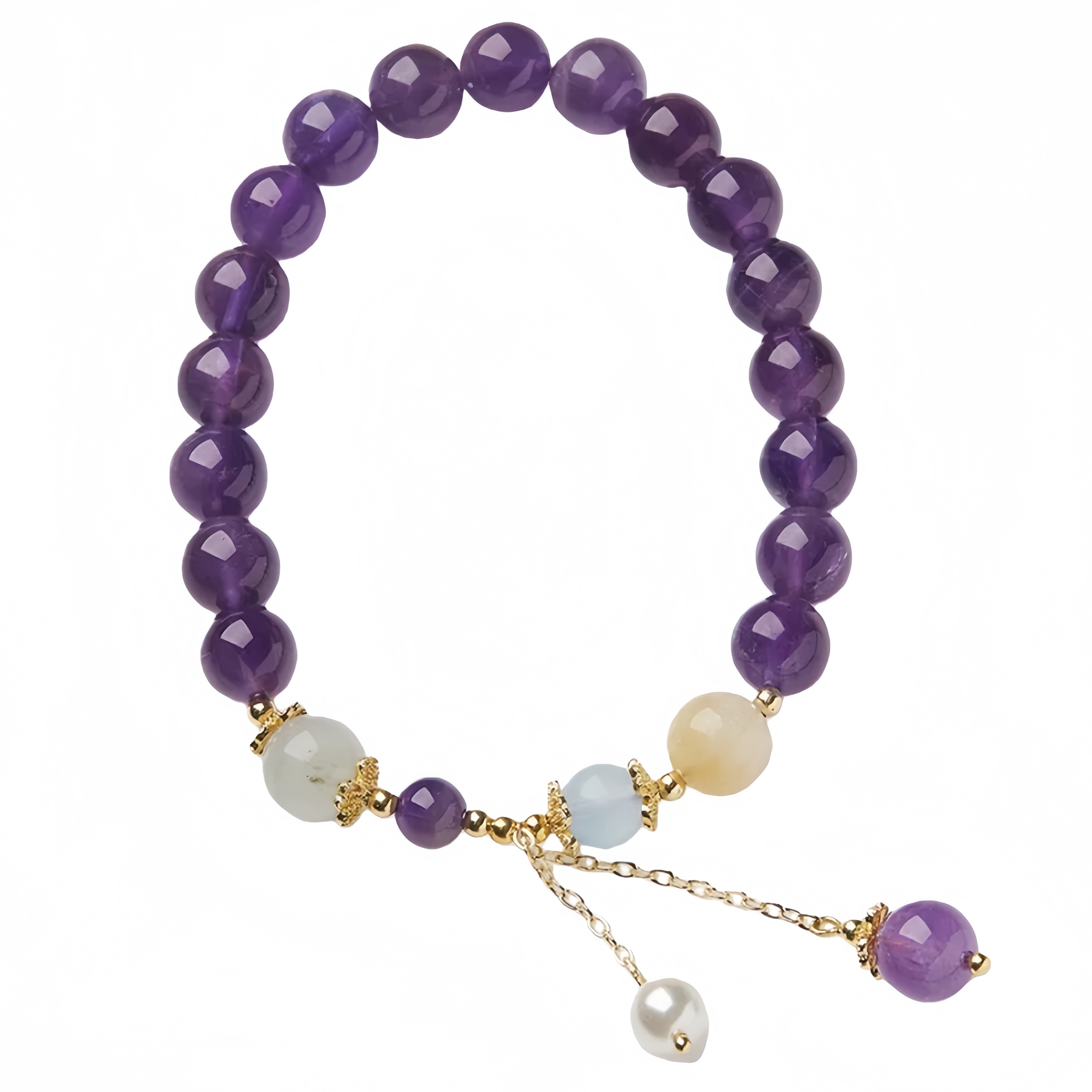 zensoullab Niche Design Natural 8MM Amethyst Bracelet for Women with Pearl Tassel Women's Bracelet Jewelry