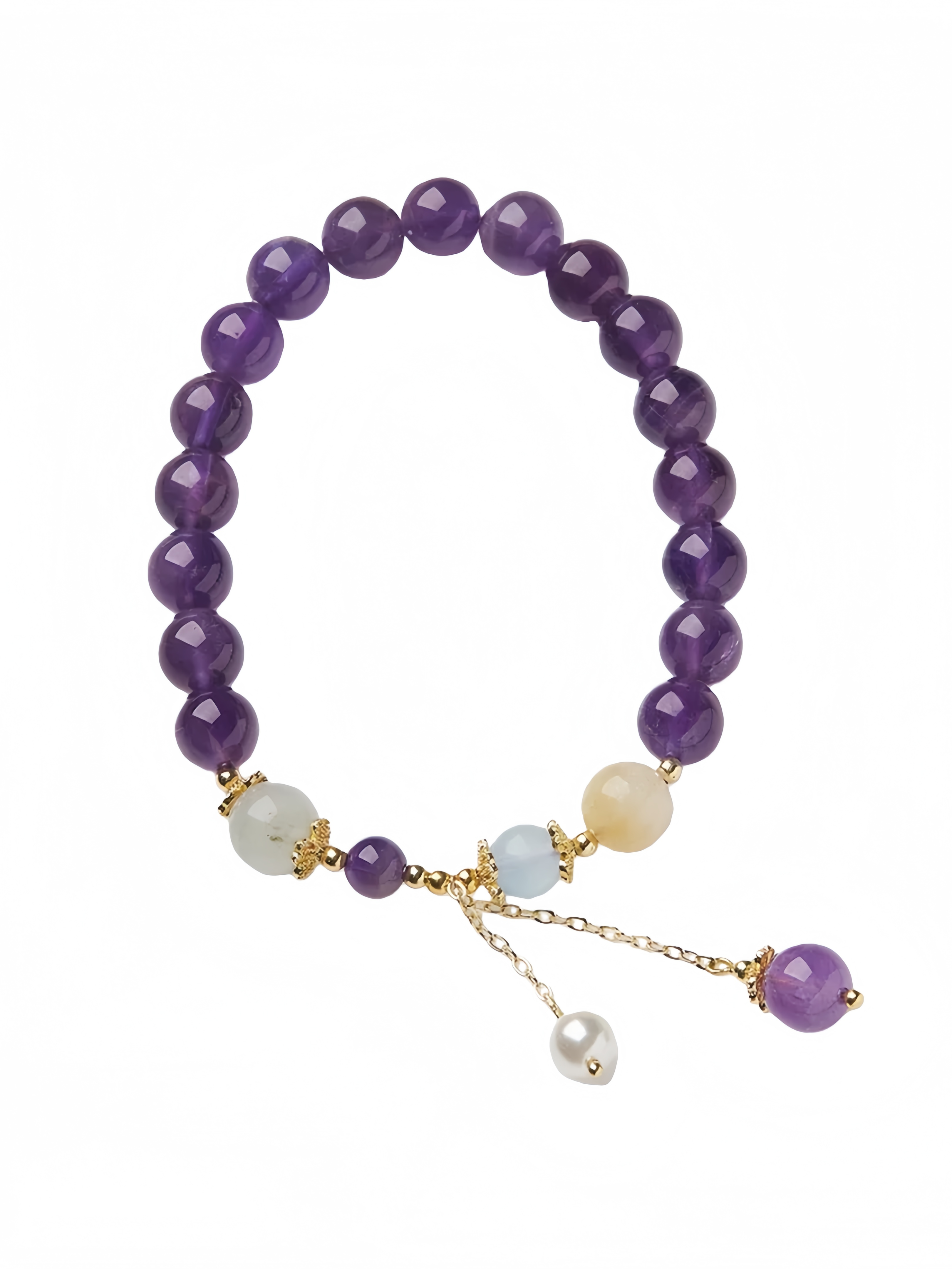 zensoullab Niche Design Natural 8MM Amethyst Bracelet for Women with Pearl Tassel Women's Bracelet Jewelry