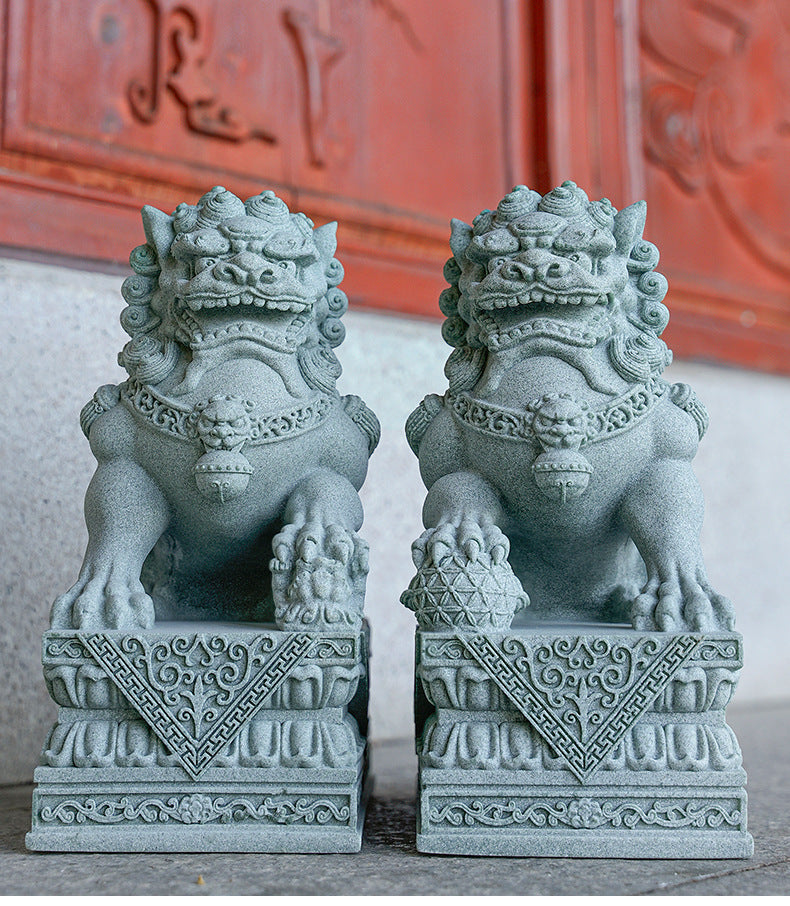 zensoullab 25cm Chinese Style Green Sandstone Lion Pair Tomb Front National Trend Ornament Auspicious Beast Creative Home Living Room Decoration