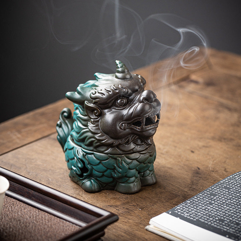 zensoullab Kirin Incense Burner Wealth-Attracting Divine Beast Agarwood Sandalwood Tea Table Home Indoor Incense Ceremony New Chinese Zen Ceramic Ornament