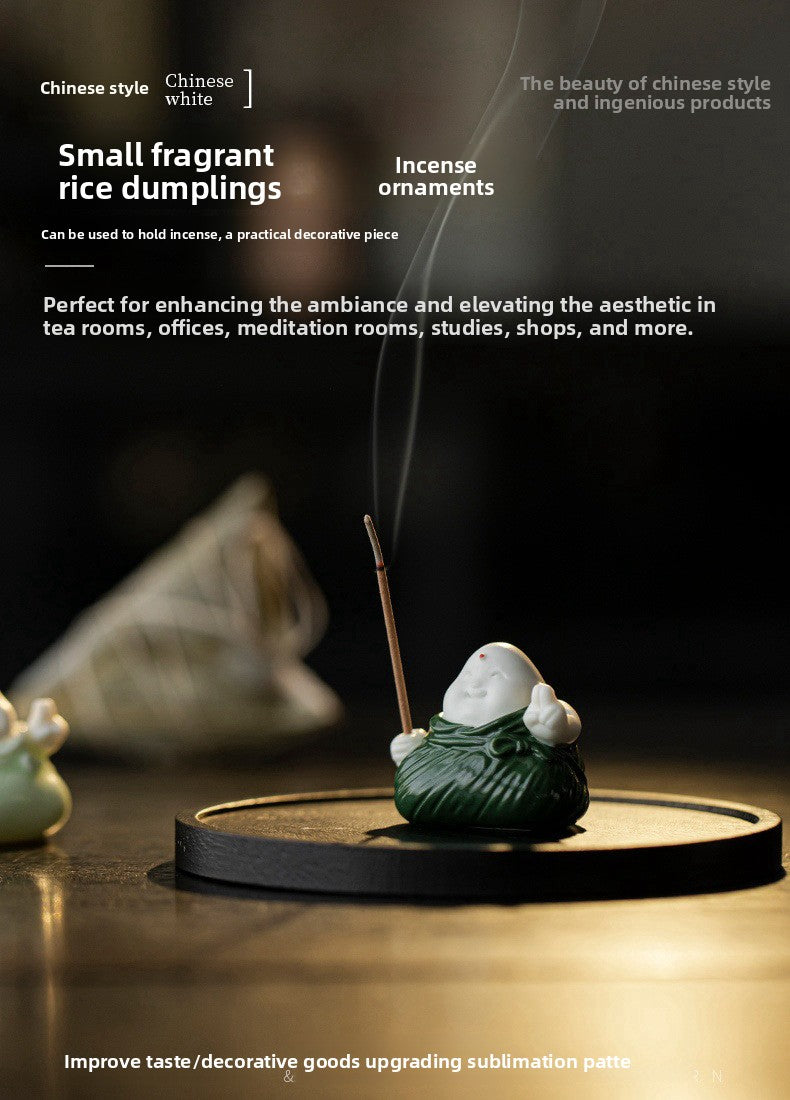 zensoullab Creative Cute Little Zongzi Ceramic Aromatherapy Burner Ornament Home Dragon Boat Festival Gift Sandalwood Incense Holder
