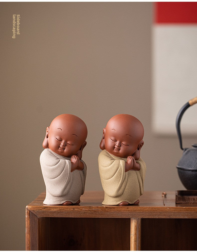 zensoullab New Chinese Style Ceramic Zen Little Monk Premium Desktop Ornament Creative Home Fish Tank Landscaping Tea Pet Decoration