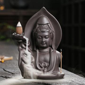Purple Clay Backflow Incense Burner Creative Guanyin Sandalwood Agarwood Backflow Incense Burner Home Craft Ornament