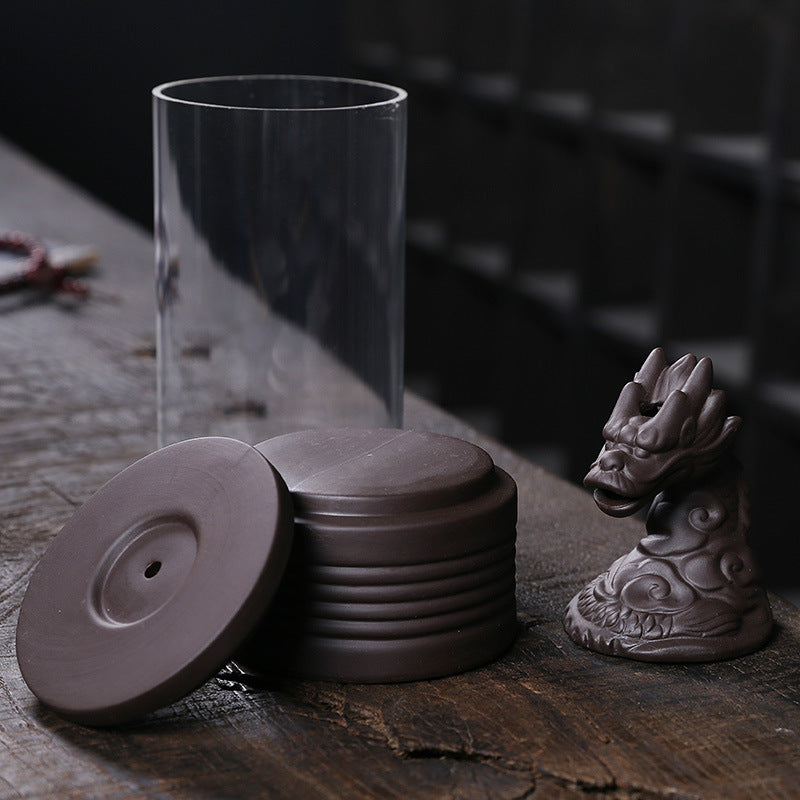 zensoullab Purple Clay Backflow Incense Burner Home Decor Ornament Craft Creative Windproof Cover Dragon Backflow Incense Burner