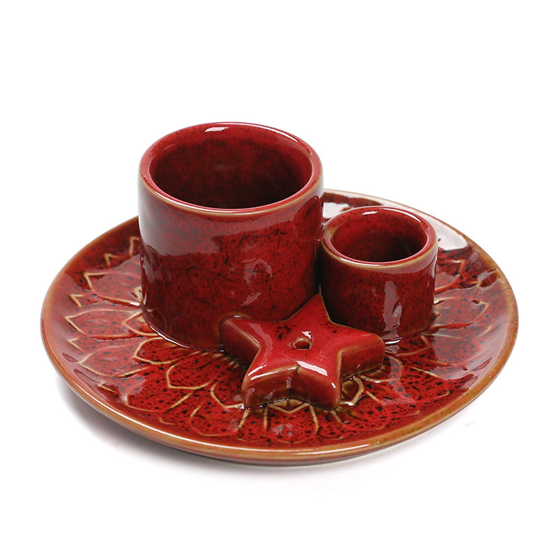 Ceramic Aromatherapy Candle Holder Aromatherapy Burner Simple Nordic Style Candle Cup Atmosphere Decoration Sage Holy Wood Plate