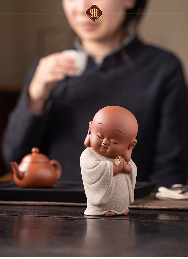 zensoullab New Chinese Style Ceramic Zen Little Monk Premium Desktop Ornament Creative Home Fish Tank Landscaping Tea Pet Decoration