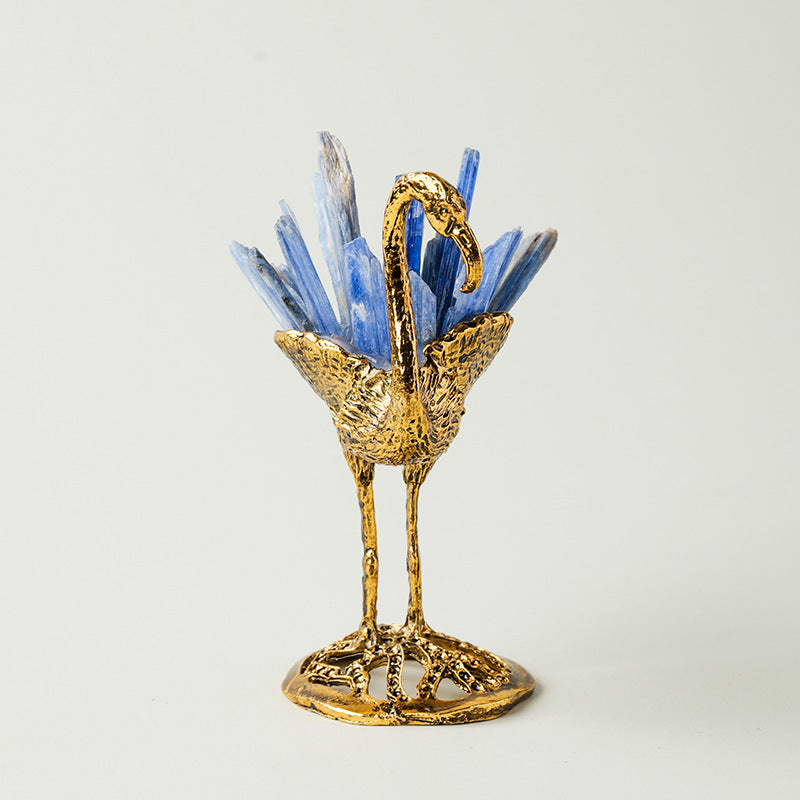 zensoullab Natural Kyanite Flamingo Ornament Kyanite Cluster Alloy Small Animal Crystal Craft Home Decoration