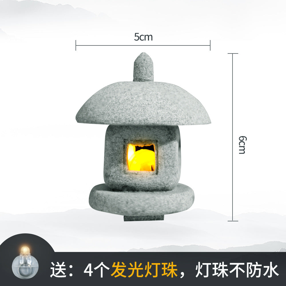 zensoullab Japanese Style Stone Lantern Micro Landscape Ornament Chinese Style Bonsai Fish Tank Decoration Ancient Style Desktop Zen Tea Table Stone Lantern