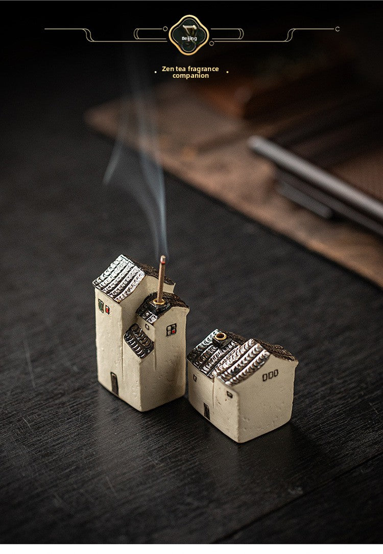 zensoullab Jiangnan Style Ceramic Mini Small House Incense Socket Zen Tea Room Tea Table Ancient Style Small Incense Burner Incense Holder Ornament