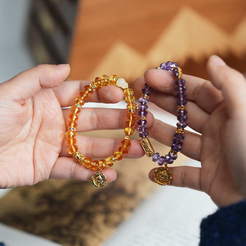 zensoullab Nine Purple Fire Cut Amethyst Bracelet for Women, Straight Cut High-end Crystal Jewelry Bracelet