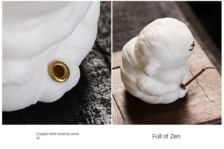 zensoullab Creative Cute Monkey Ceramic Aromatherapy Burner Ornament Soft Adorable Tea Pet Monkey Home Indoor Living Room Incense Holder