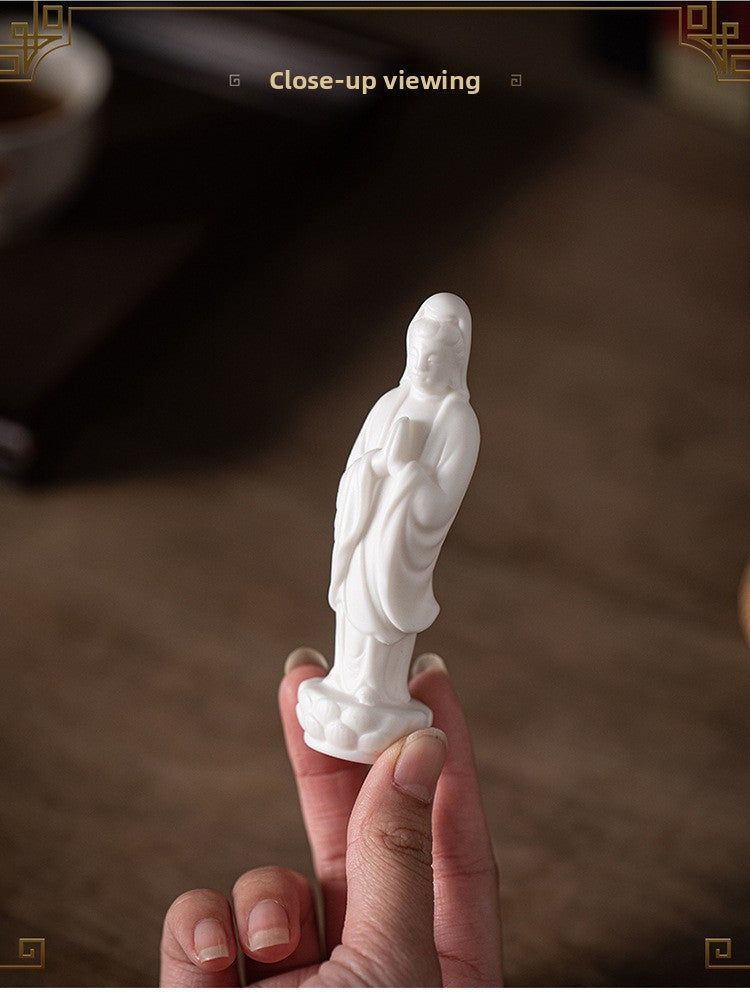zensoullab Creative Mini Small Ceramic Peace Guanyin Bodhisattva Chinese Style Bonsai Rockery Micro Landscape Fish Tank Zen Small Ornament