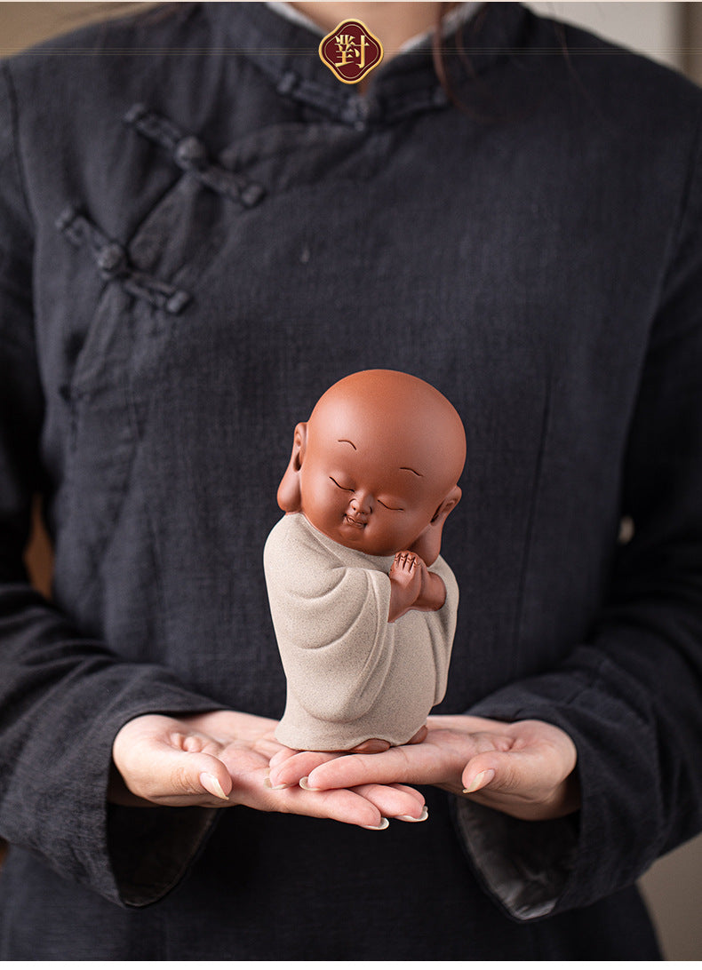 zensoullab New Chinese Style Ceramic Zen Little Monk Premium Desktop Ornament Creative Home Fish Tank Landscaping Tea Pet Decoration