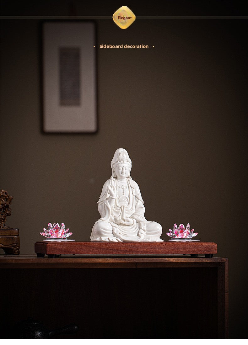 zensoullab Zen Style Chinese White Porcelain Holding Bottle Guanyin Buddha Statue Desktop Ornament Home Indoor Entrance Display Cabinet Decoration