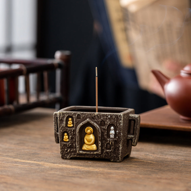 zensoullab Dunhuang Zen Buddhist Nine-Hole Incense Holder Ceramic Purple Clay Chinese Style Home Incense Tray Stand Agarwood Incense Burner Incense Burner