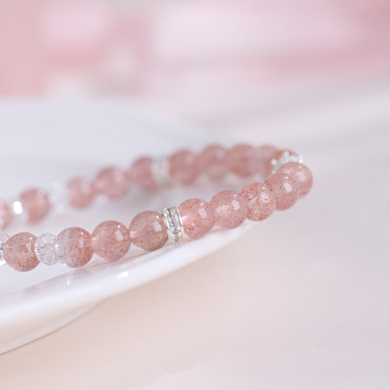zensoullab8MM Strawberry Crystal Bracelet Peach Blossom Fashion Women's Bracelet Pearl Small Waist Crystal Bracelet