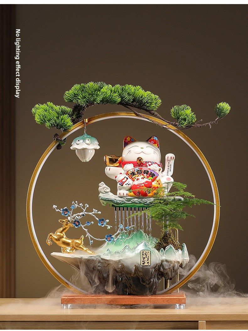 zensoullab Lucky Cat Flowing Water Wealth-Attracting Ornament Circulating Water Living Room Desktop Decoration