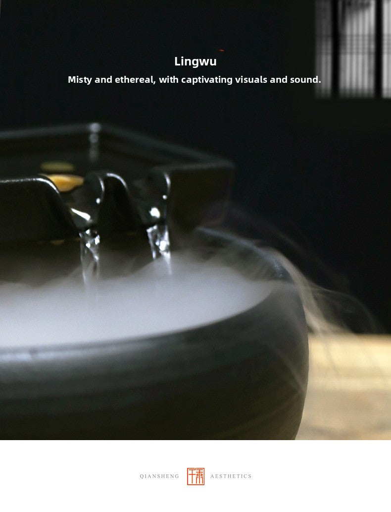 zensoullab Ceramic Water Flowing Tabletop Ornament Wealth-Attracting Desktop Tea Table Fountain Waterwheel Circulating Water Device Zen Small Gift