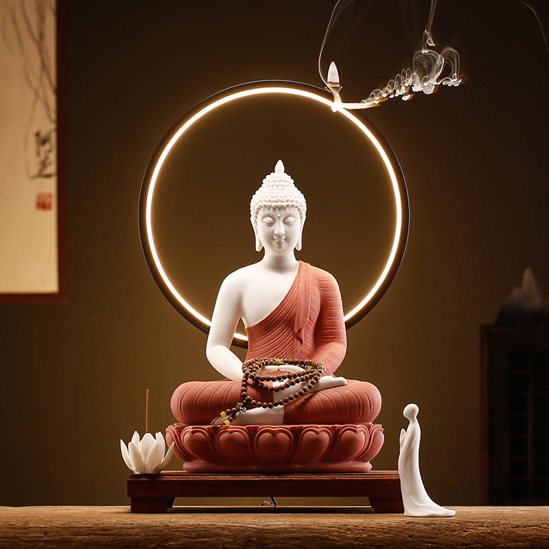 zensoullab Zen New Chinese Style Shakyamuni Buddha Lamp Circle Ornament Creative Home Interior Decoration Living Room Entrance Worship